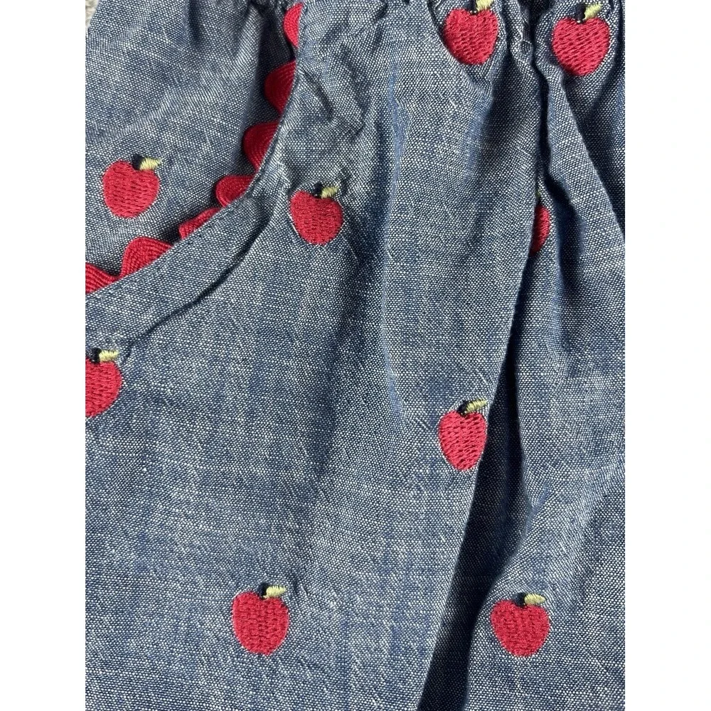 Gymboree Girls Skirt Size 6 Blue‎ Denim Embroidered Apples Pockets Cotton